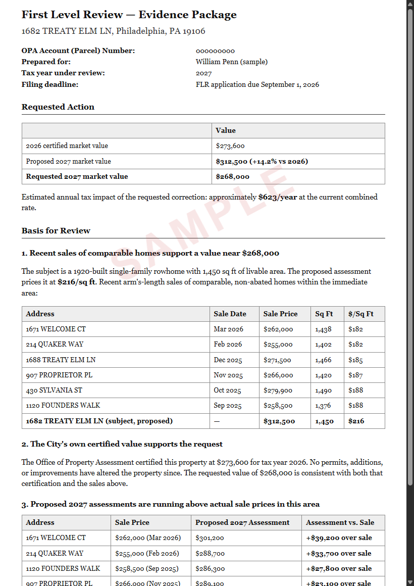 Sample evidence package